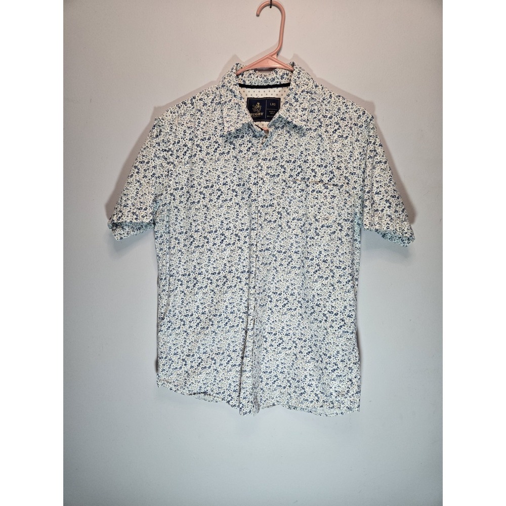 Rugby University Mens Large Blue Floral Button-Up Shirt